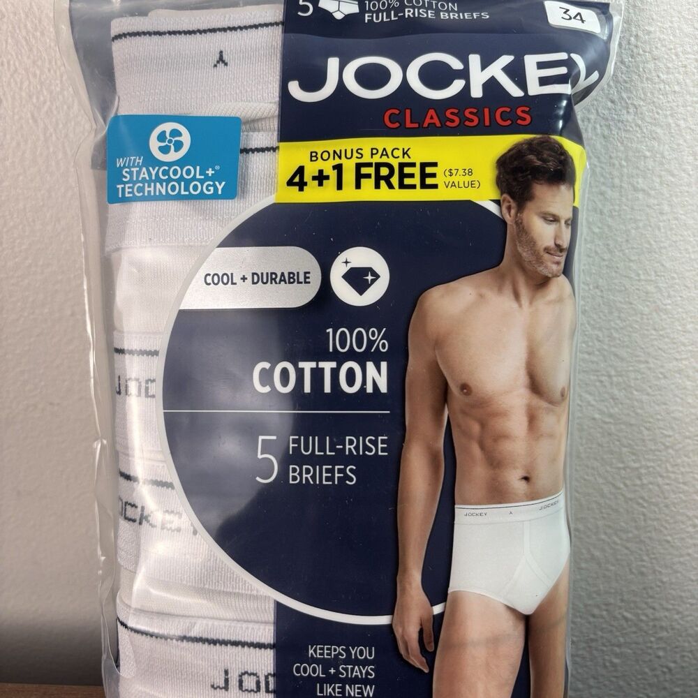 Jockey Classic Briefs 5 pack Full rise 100% Cotton Underwear Y front Fly white